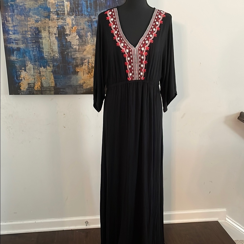 Design History Maxi Dress Black SizeL Embroidered Accent CottageCore Grandmacore